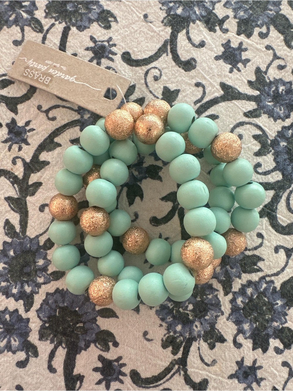 Turquoise and Gold Beaded Wood Bracelet Set on Elastic Cord